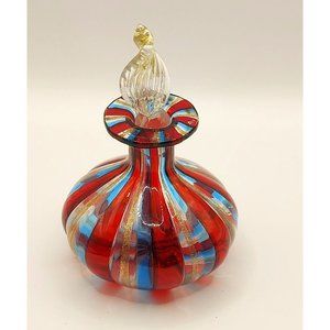 Vintage Murano Red Blue and Gold Fleck Perfume Bottom with Stopper